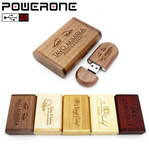 POWERONE usb flash drive usb 3.0 wooden+box pen drive 4GB 16GB 32GB 64GB 128GB free custom logo creative commemorative gifts ► Photo 1/6