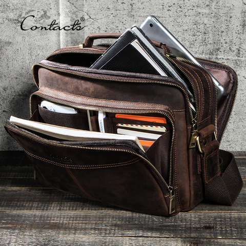 CONTACT'S 100% Genuine Leather Crossbody Bags for Men Casual Business Male Messenger Bag Brand High Quality Tote Handbags Bolsas ► Photo 1/6