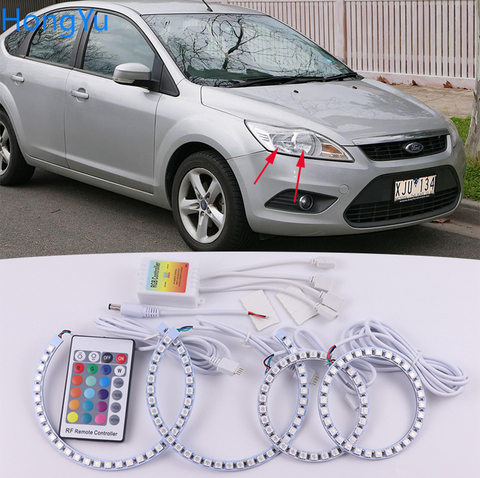 for ford focus MK 2 2004 - 2011 Accessories Latest Headlight Multi-color RGB LED Angel Eyes Halo Ring Eye DRL RF Remote Control ► Photo 1/6