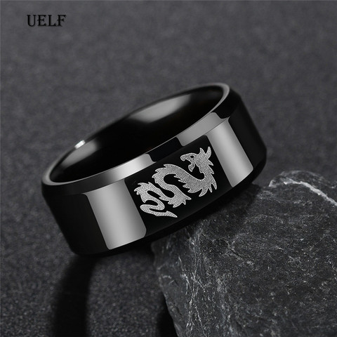 Uelf Punk Fashion Style Antique Retro Male Jewelry Viking Ring Female Black Dragon Amulet Vintage Norse Rune Rings For Women ► Photo 1/6