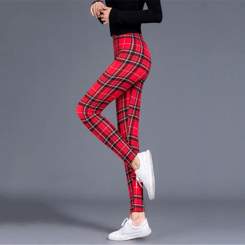 Women Leggings Grid Print Exercise Fitness Leggins Elasticity Plaid Push Up Legging Female Sexy Trousers Plus Size Pants ► Photo 1/6