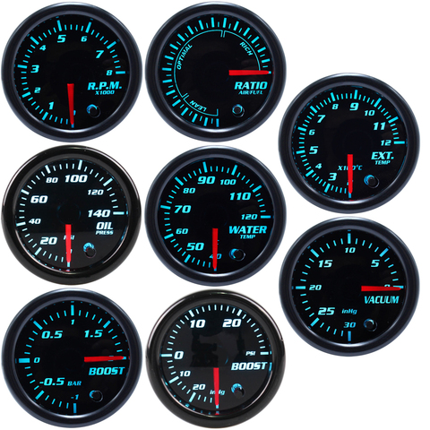 Car Gauge 52mm Tachometer RPM Turbo Boost Gauge PSI Vacuum Press Meter 12 Bar 7 Color LED Black Len Ext Temp Gauge Pod Holder ► Photo 1/6