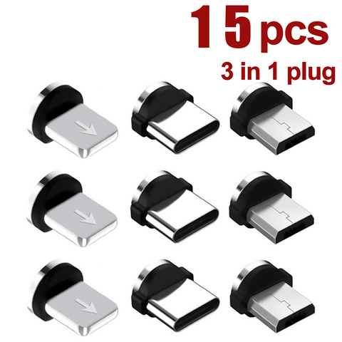 USLION 15 Pcs Magnetic Tips For iPhone Samsung Mobile Phone Replacement Parts 3 IN 1 Plug Micro Converter Cable Adapter Type C ► Photo 1/3