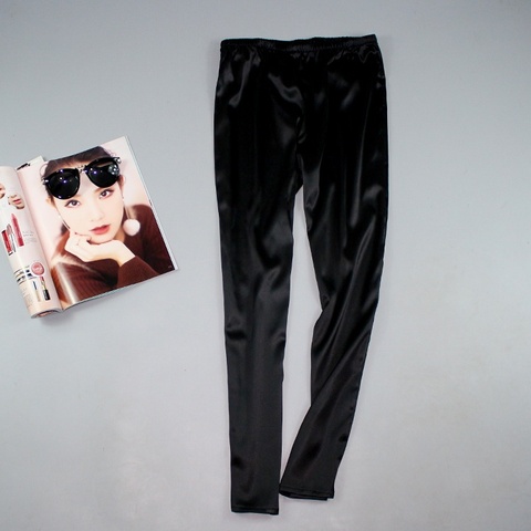 Women's 95% Real Silk 5% Spandax Strentch Satin Silk Elastic Waist Slim skinny  Cropped Pants Trousers Leggings JN552 ► Photo 1/6