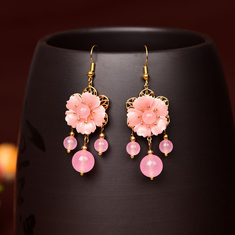 20MM Pink Coloured Glaze Synthetic Flower Earrings Smooth Translucent Color Yu Beads Pendant Earrings Female Fashion Jewelry ► Photo 1/6
