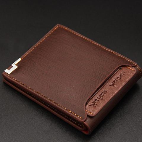 PU Leather Casual Men Wallet Slim Brown Solid No Zipper Wallet Coin Purse Credit Card Holder Functional Short Wallets ► Photo 1/6