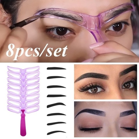 1 Set Reusable 8 In1 Eyebrow Shaping Template Helper Eyebrow Stencils Kit Grooming Card Eyebrow Defining Makeup Tools ► Photo 1/6