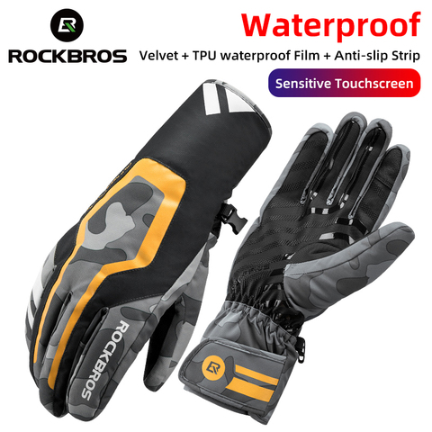 ROCKBROS Warm Cycling Gloves Winter Windproof Waterproof Motorcycle MTB Gloves Men TPU Touch Screen Electric Bicycle Scooter ► Photo 1/6