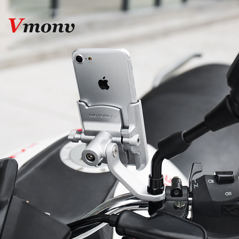 Vmonv Upgrade Universal Metal Chargable Motorcycle Rearview Mirror Cell Phone Holder Stand Support Handle Bike Moto Mount Holder ► Photo 1/6