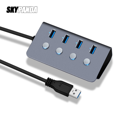 Sub-control Switch 4-Port USB 3.0 HUB Aluminum Alloy 60/100/150cm Cable Upto 5Gbps Multi USB Splitter For Desktop Laptop ► Photo 1/6