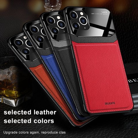 Lens Protection Case for IPhone 12 Pro Max XS XR X PU Leather Mirror Tempered Glass Phone Back Cover for IPhone 12 Mini 8 7 Plus ► Photo 1/6