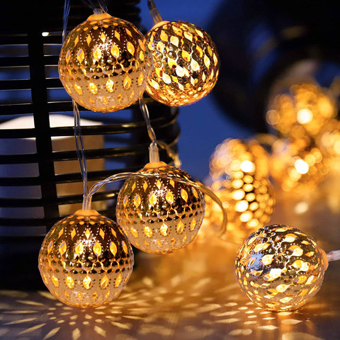 Battery Powered Moroccan Orb Silver Metal Balls String Lights LED Globe Light Christmas Holiday Wedding Garland Home Party Decor ► Photo 1/6