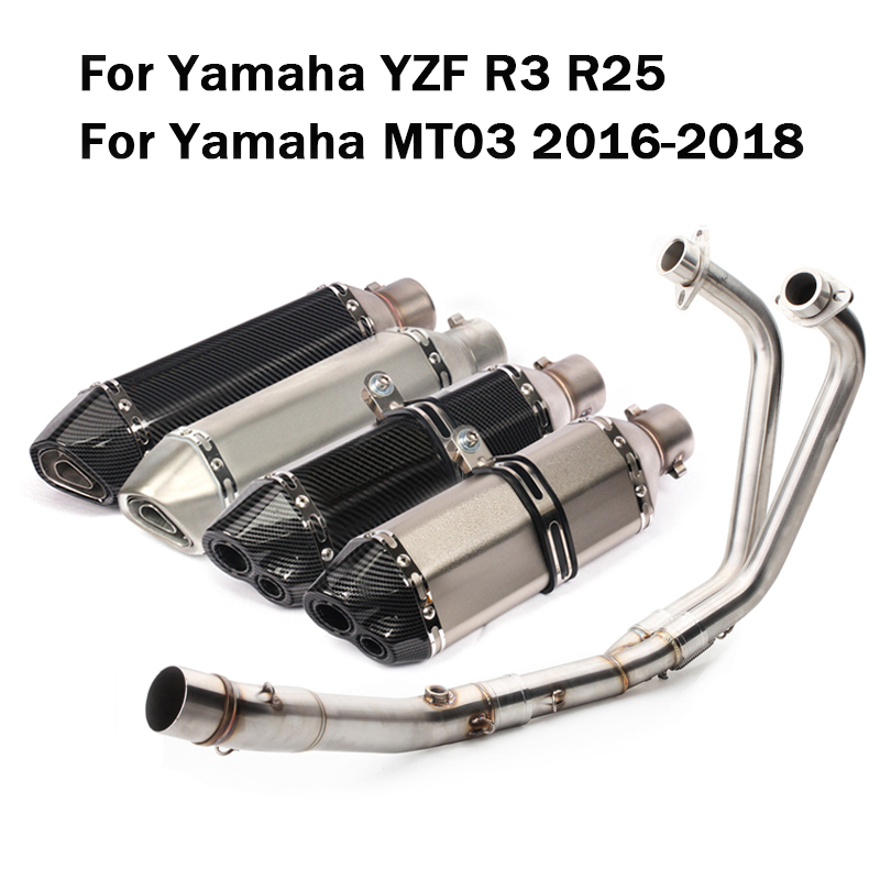 Motorcycle Full Exhaust Front Mid Link Pipe Muffler Tips For Yamaha R3 R25 MT03