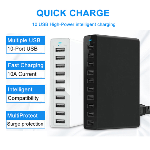 Multiple USB Charger Portable 50W Fast Charging 10 Port Mobile Phone Charger For iPhone Xiaomi Samsung Multi USB Charger Station ► Photo 1/1