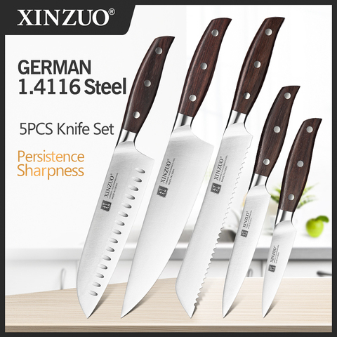 XINZUO High Carbon Germany 1.4116 Stainless Steel 5PCS Kitchen Knife Set High Quality Red Sandalwood Handle Cooking Slicing Tool ► Photo 1/6