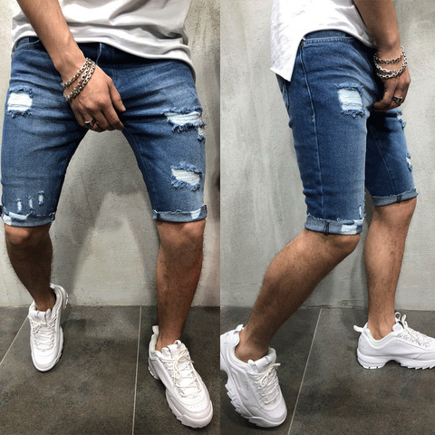 Mens Denim Chino Shorts Super STRETCH Skinny Slim Summer Half Pant Cargo Jeans ► Photo 1/6
