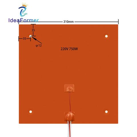 3D Printer Silicone Heating Pad 310x310mm 220V 750W Hot Bed For Creality CR-10 10S Pro Heater Pad Plate Print Heater Parts. ► Photo 1/6