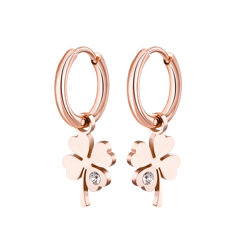 New Four Leaf Clover Earrings for Women Gold Silver Plated Hoops Stainless Steel with Zircon Fashion Jewelry Never Fade ► Photo 1/6