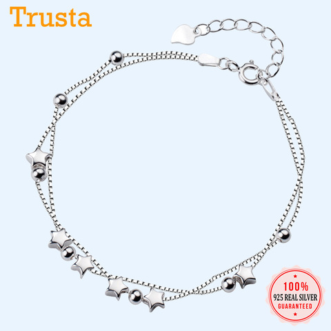 Trustdavis Popular 925 Sterling Silver Fashion Cute Double Layer Star Beads Bracelet For Women Wedding Silver 925 Jewelry DS1211 ► Photo 1/6