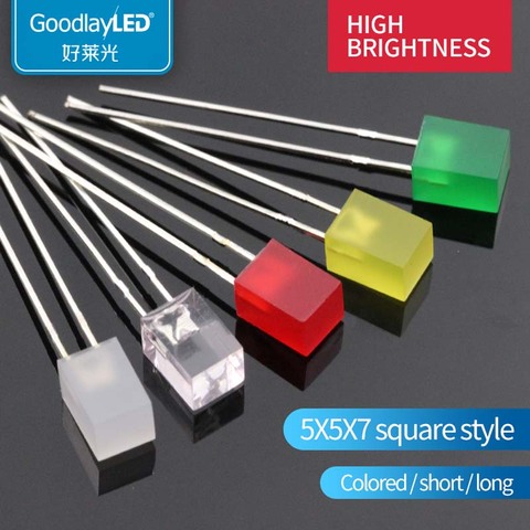 1000PCS 5x5x7mm Square Long /Short Leg Red Blue Yellow Green High Brightness Light-Emitting Diode LED ► Photo 1/5