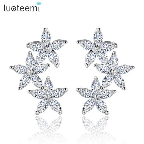 LUOTEEMI Charm Flowers Blossoming Stud Earrings for Women Wedding Cubic Zircon White Gold Color Fashion Jewelry Gift Brincos ► Photo 1/6