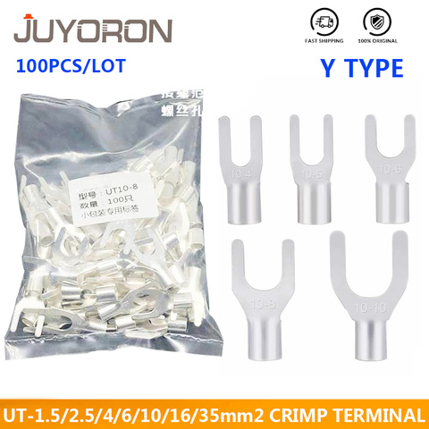 100PCS UT-1.5 2.5 Non-Insulated Ring Fork U-Type Terminal Tin-Plated Copper Terminals Assortment Kit Cable Wire Connector Crimp ► Photo 1/6