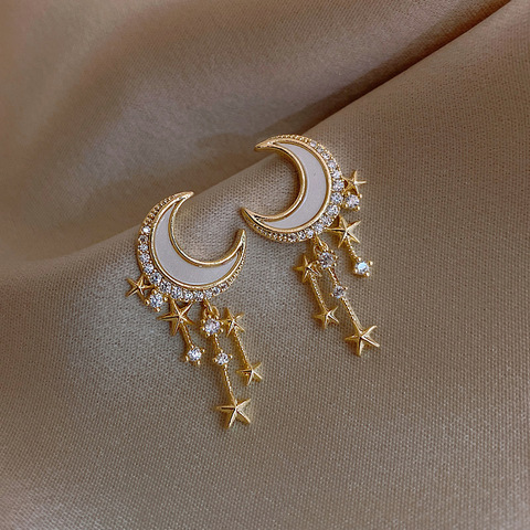 2022 New Trendy Moon Dangle Earrings For Women Temperament Pearl Cherry Cat Rhinestone Pendant Earring Girl Party Jewelry Gift ► Photo 1/6
