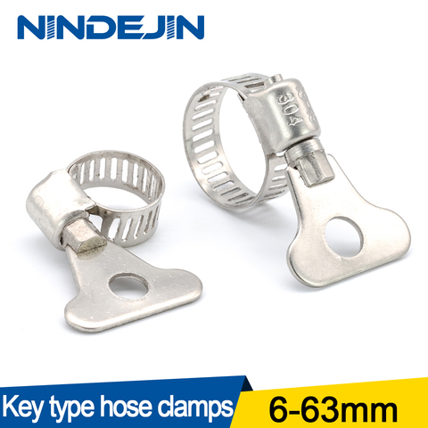 NINDEJIN 5/10pcs worm gear hose clamp adjustable 6-63mm key clamp hose clip for water pipe plumbing automotive mechanical ► Photo 1/5