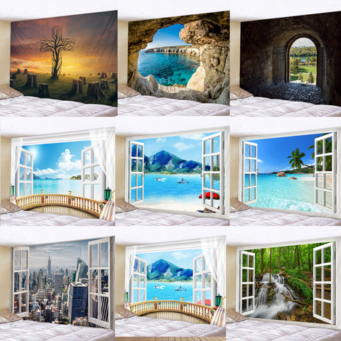 Buy Online Beautiful Natural Forest Printed Large Wall Tapestry Sea View Hippie Wall Hanging Bohemian Wall Tapestries Mandala Wall Decor Alitools