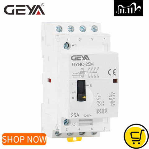 GEYA GYHC 4P 16A 20A 25A 4NO OR 2NO2NC 220V/230V Din rail Household AC Modular Contactor 50/60HZ ► Photo 1/6