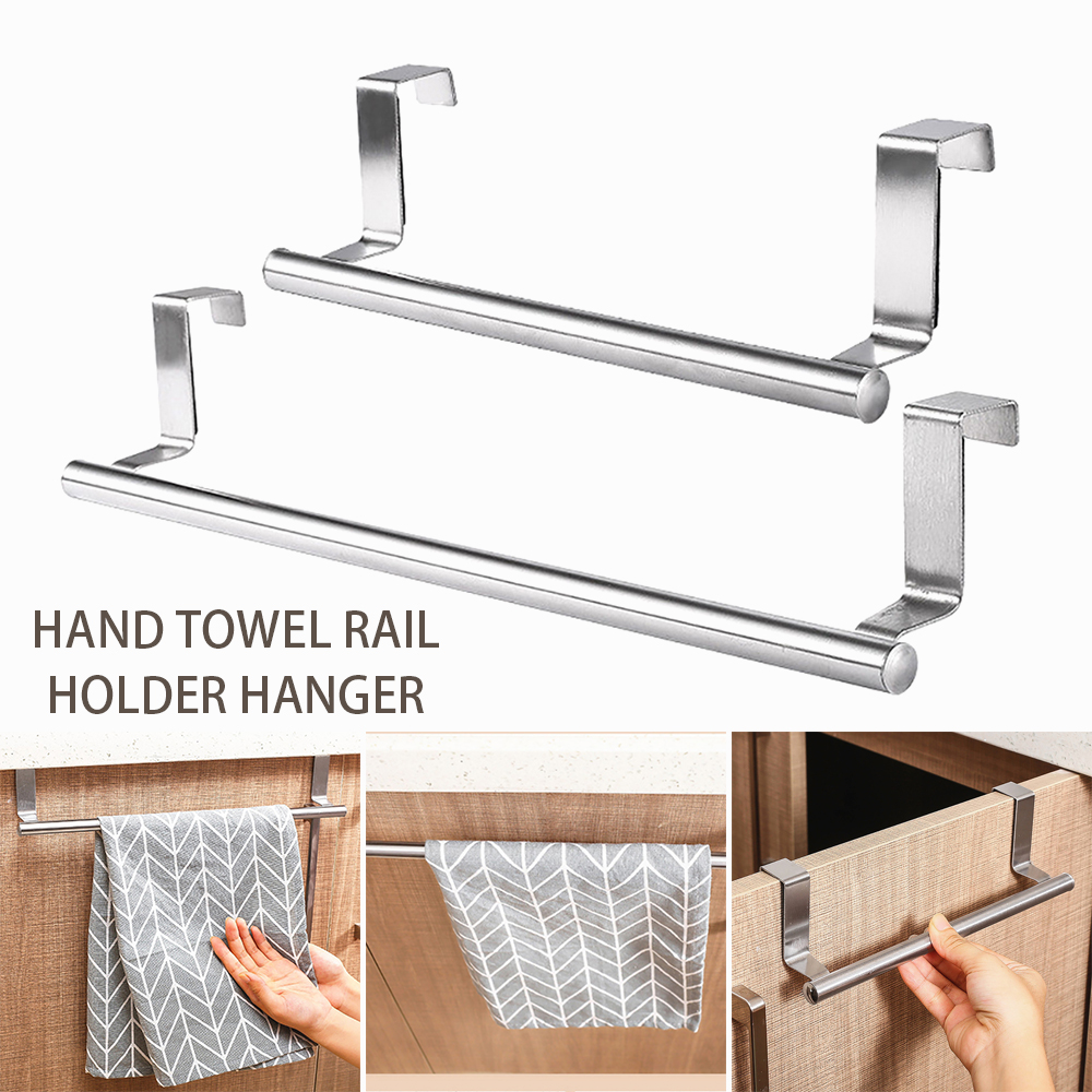Over Door Towel Rack Bar Hook Stainless Holder Kitchen Cabinet Storage Hanger