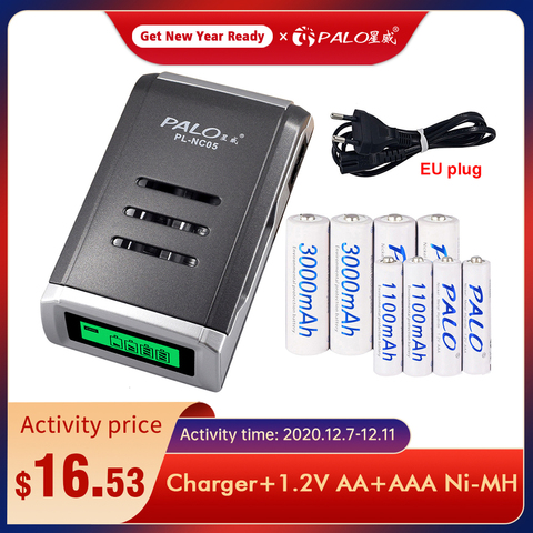4 Slots LCD Smart Charger for AA / AAA Batteries + 4 Pcs AA 3000mah + 4 Pcs AAA1100mah Nimh Rechargeable Batteries ► Photo 1/6