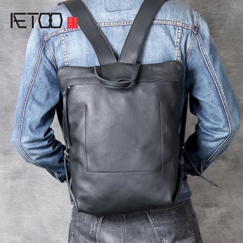 AETOO Head-layer cowhide minimalist design double shoulder bag simple backpack men and women handmade leather bag ► Photo 1/6
