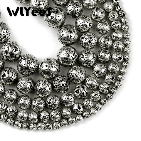 WLYeeS Natural Stone Ancient Silver Lava Hematite Round Loose beads 4 6 8 10 12mm DIY necklace Bracelets Jewelry Making Finding ► Photo 1/5