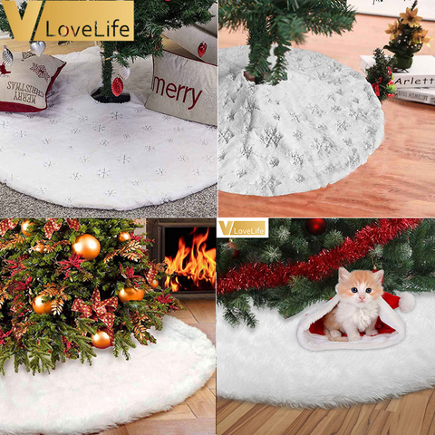 Christmas Tree Decor Snowflake White Christmas Tree Skirt Fur Skirt For Xmas Decorations Xmas Christmas Gift 2022 High Quality ► Photo 1/6