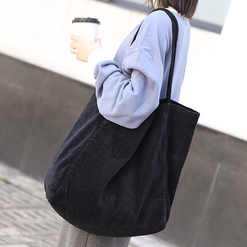 Women Vintage Corduroy Shoulder Bag Large Capacity Female Big Tote Handbag Folding Reusable Shopping Bags Fashion Cloth Bags ► Photo 1/6