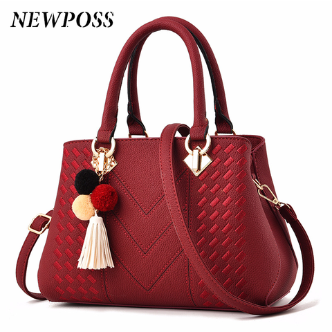 Fashion Women Handbags Tassel PU Leather Totes Bag Top-handle Embroidery Crossbody Bag Shoulder Bag Lady Simple Style Hand Bags ► Photo 1/6