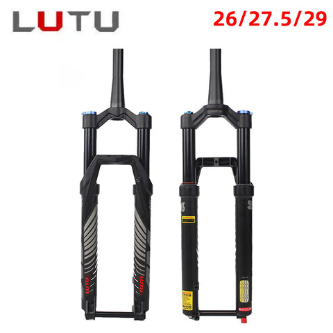 LUTU MTB Bicycle Suspension fork 26/27.5/29inch Air Fork Damping adjustment Travel 140mm Thru Mountain Bike Cone tube Front fork ► Photo 1/6