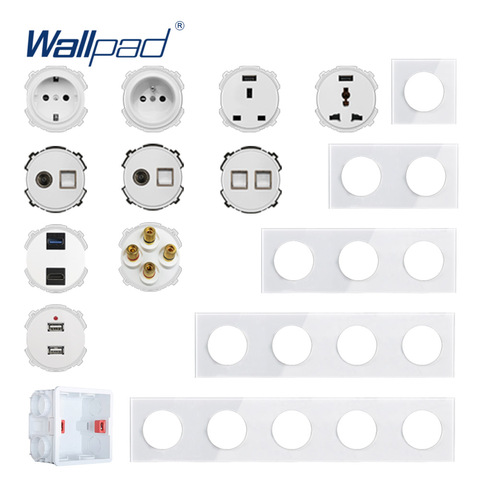 Wallpad DIY Module White Glass Panel Wall Power Socket Electrical Outlet Function Key Free Combination ► Photo 1/6