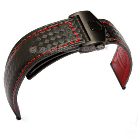 New Arrival Watch Band Bracelets 20mm 22mm Carbon Fibre Watch Strap Black deployment steel clasp cowhide leather bottom fashion ► Photo 1/6