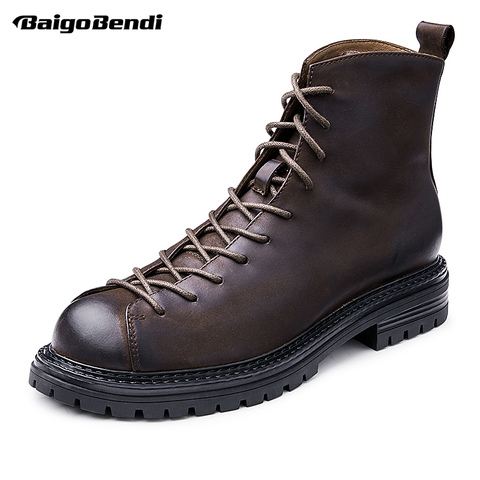 New ARRIVAL Men's Genuine Leather Retro Ankle Boots Soldiers Comfort Short Boots Trendy Cool Boy Shoes Autumn ► Photo 1/6