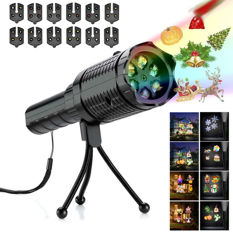 12 Pattern Christmas Snowflake Laser Landscape Projector Lamp Halloween Waterproof Outdoor Garden Lamp Flashlight for Xmas Party ► Photo 1/6