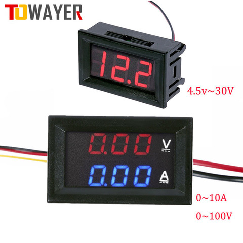 DC 100V 10A Voltmeter Ammeter Blue Red  Dual LED Display Amp Dual Digital Volt Meter Gauge, 4.5V To 30V Voltmeter Voltage Meter ► Photo 1/6