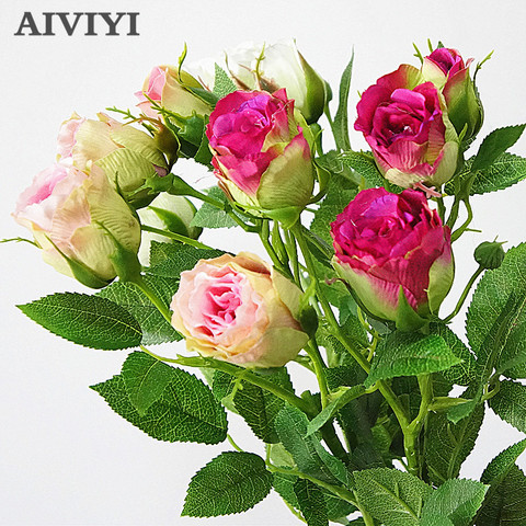4 Heads Silk Rose Artificial Flowers Long Stem Wedding Decoration Fake Flowers Plastic Branches with Leaves Home Hotel Decor ► Photo 1/6