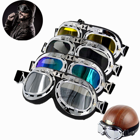 Retro Motorcycle Goggles Glasses Motorbike Pilot Steampunk Vintage ATV Biker Scooter Cruiser Jet Helmet Cycling Ski Sunglasses ► Photo 1/6