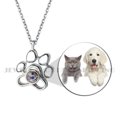 Customzied  Photo Projection Necklace Footprints Cat Dog Paw 100 Languages I Love You Projection Necklace Memory Jewelry ► Photo 1/6