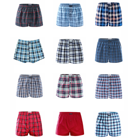 12pcs Classic Plaid Men's Boxers Cotton  Underwear Trunks Woven Homme Arrow Panties Boxer  Elastic Waistband Shorts Loose men ► Photo 1/6