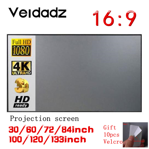 VEIDADZ Simple curtain light screen 60 72 84 100 120 inch projector home outdoor office portable 3D HD projection screen ► Photo 1/6