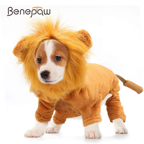 Benepaw Cozy Lion Dog Hoodie Cosplay Dress Up Pet Clothes Winter Cute Cat Puppy Costume For Halloween Party French Bulldog ► Photo 1/6