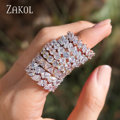 ZAKOL Fashion AAA Marquise Cut Cubic Zirconia Engagement Rings for Women Cz Crystal Leaf Party Wedding Jewelry FSRP2120 ► Photo 1/6
